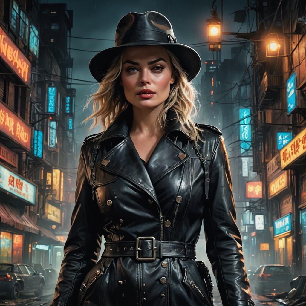 Post-Apocalyptic Detective in Neon Cityscape