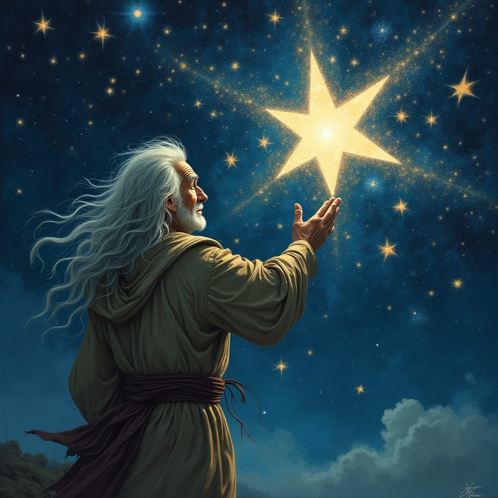 Elderly Figure Touches the Cosmos, Memories of Parallel Univ...