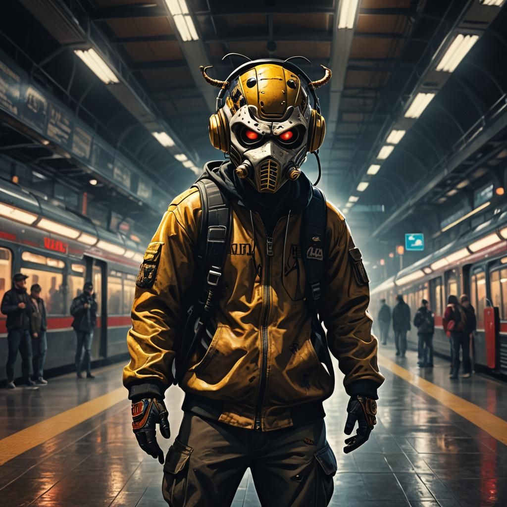 Killer Bee in Jason Mask: Hyper-Realistic Digital Art