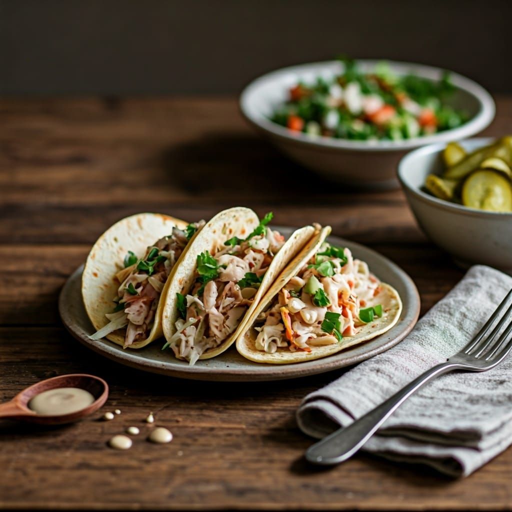 Rustic Tacos with Tahini Sauce in Natural Light