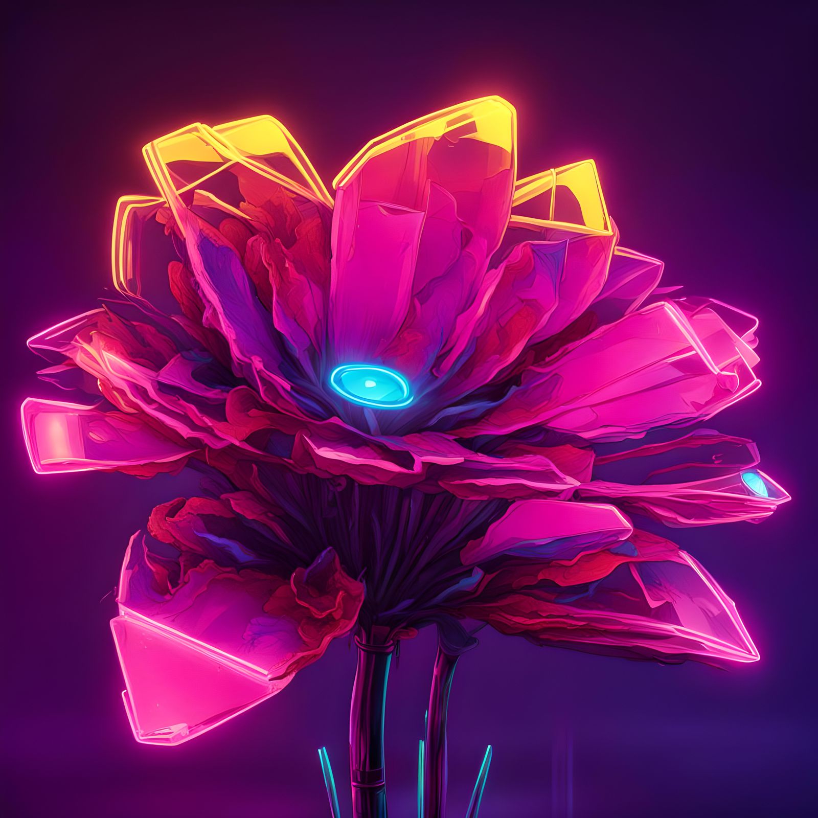 Glass Flower in Cyberpunk 2099 Neon Style