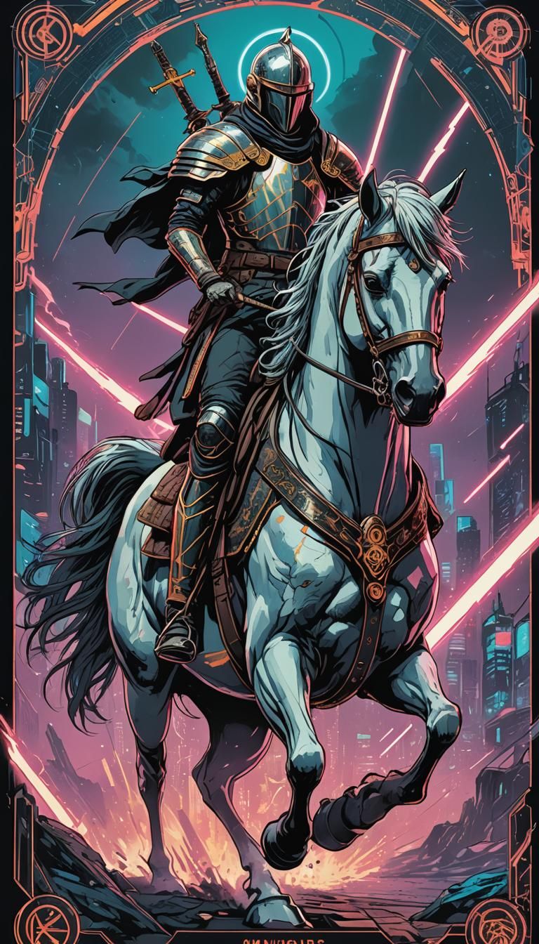 Knight of Swords Tarot in Cyberpunk 2099 Style