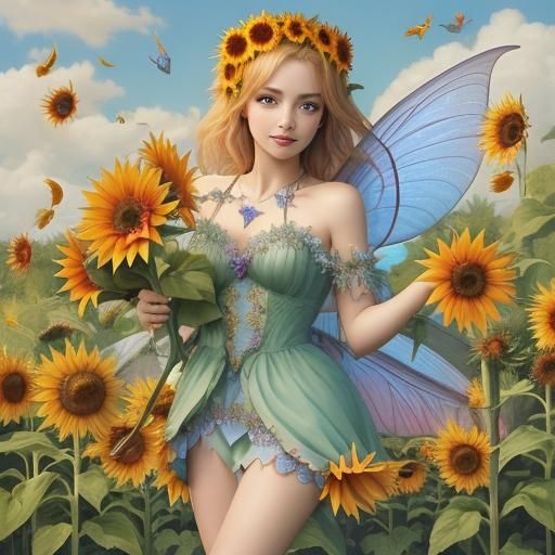 Fairy in a Sunflower Field