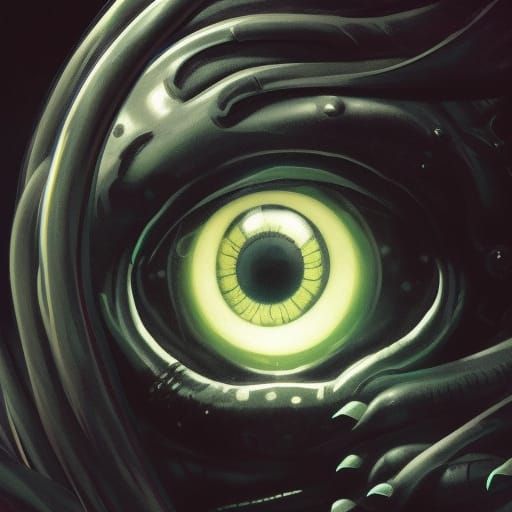 Dramatic Close-Up: Woman's Eye in Sci-Fi Symbiosis