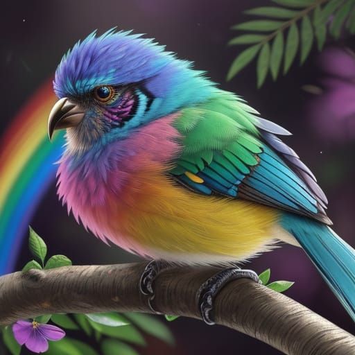 Shimmering Rainbow Bird in Vibrant Wildflower Garden