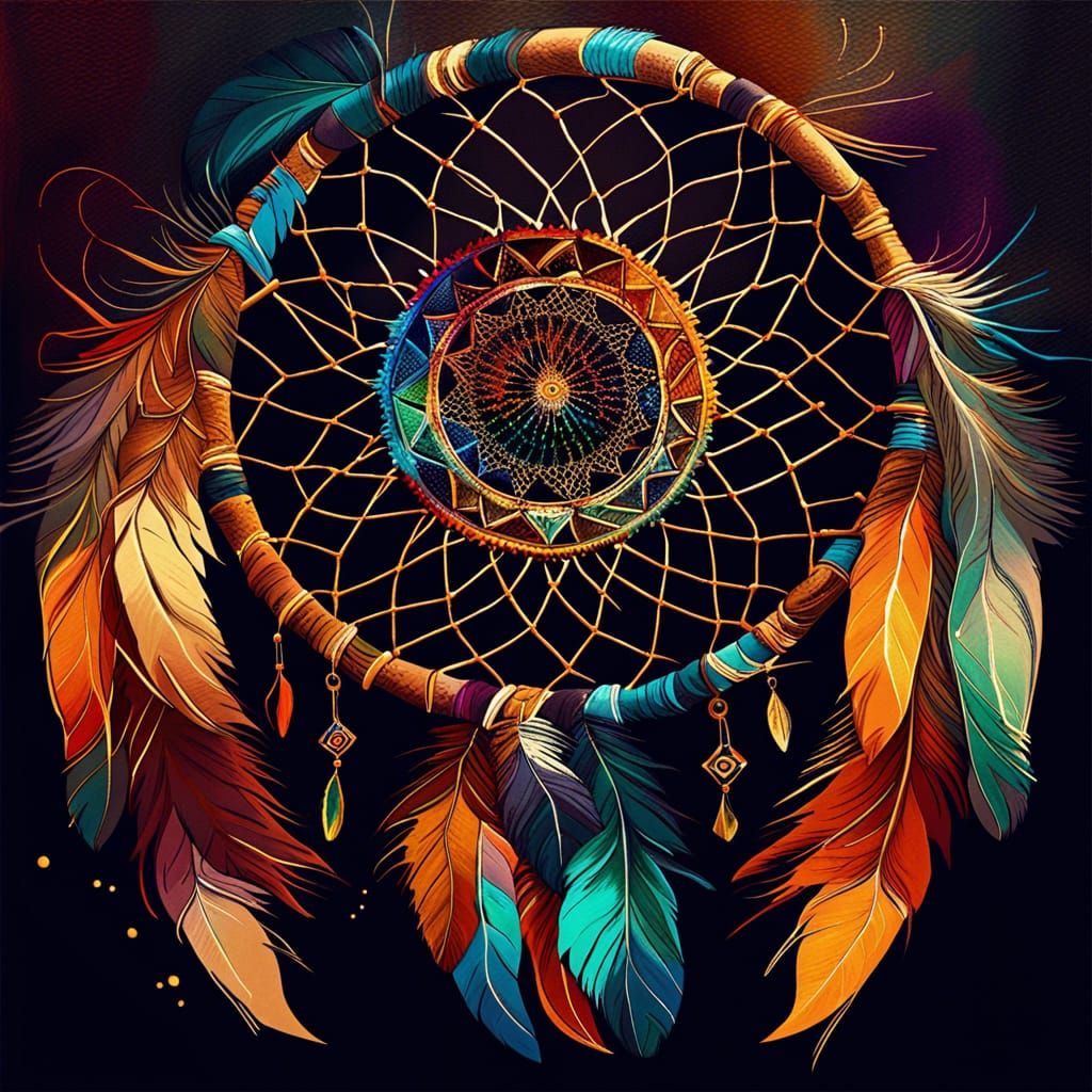 Abstract Dream Catcher Art in Complementary Colors