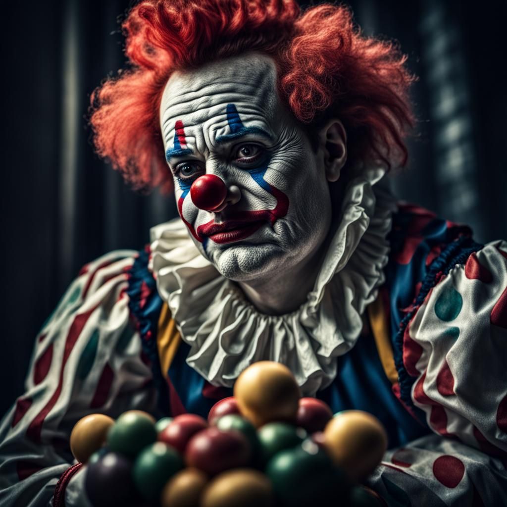 Sad Clown Portrait in Hyperrealistic Style