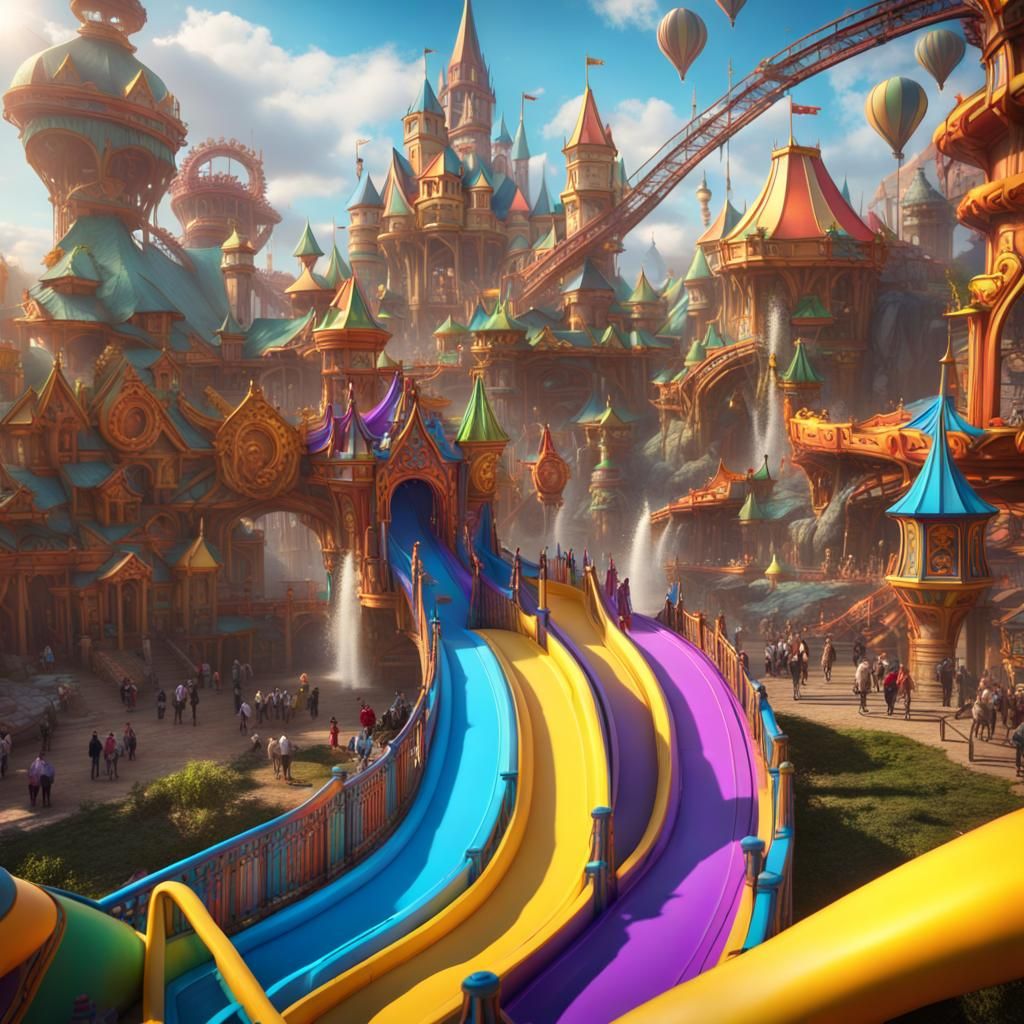 Colorful Fantasy Theme Park with High Rides