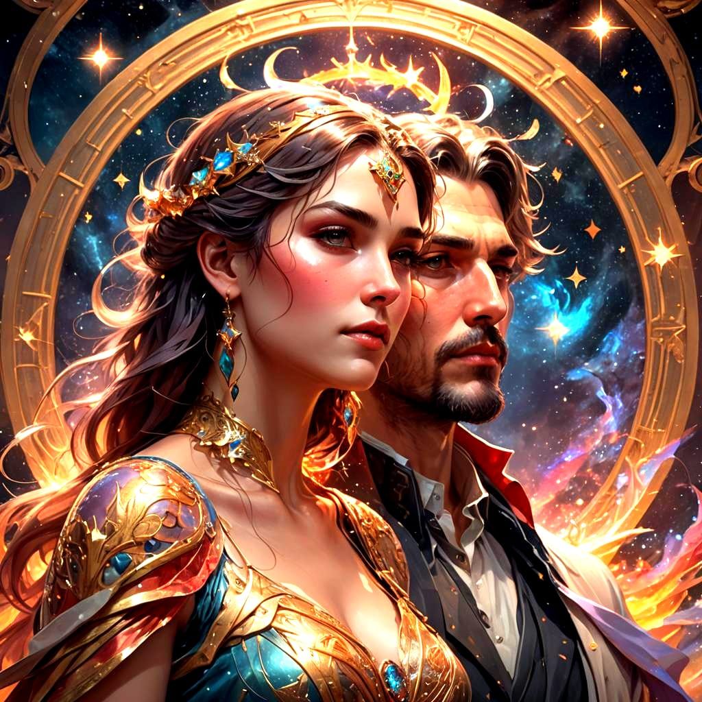 Twin Flames Portrait in Digital Art Style