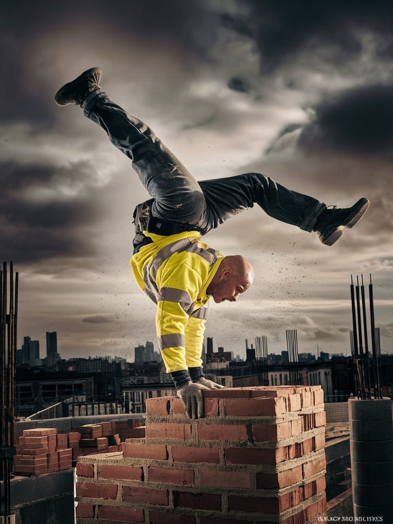 Bricklayer Performs Urban Gymnastics in Professional Photo