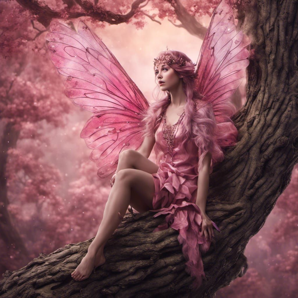 Pink Fairy on Branch in 1920s Fantasy Art