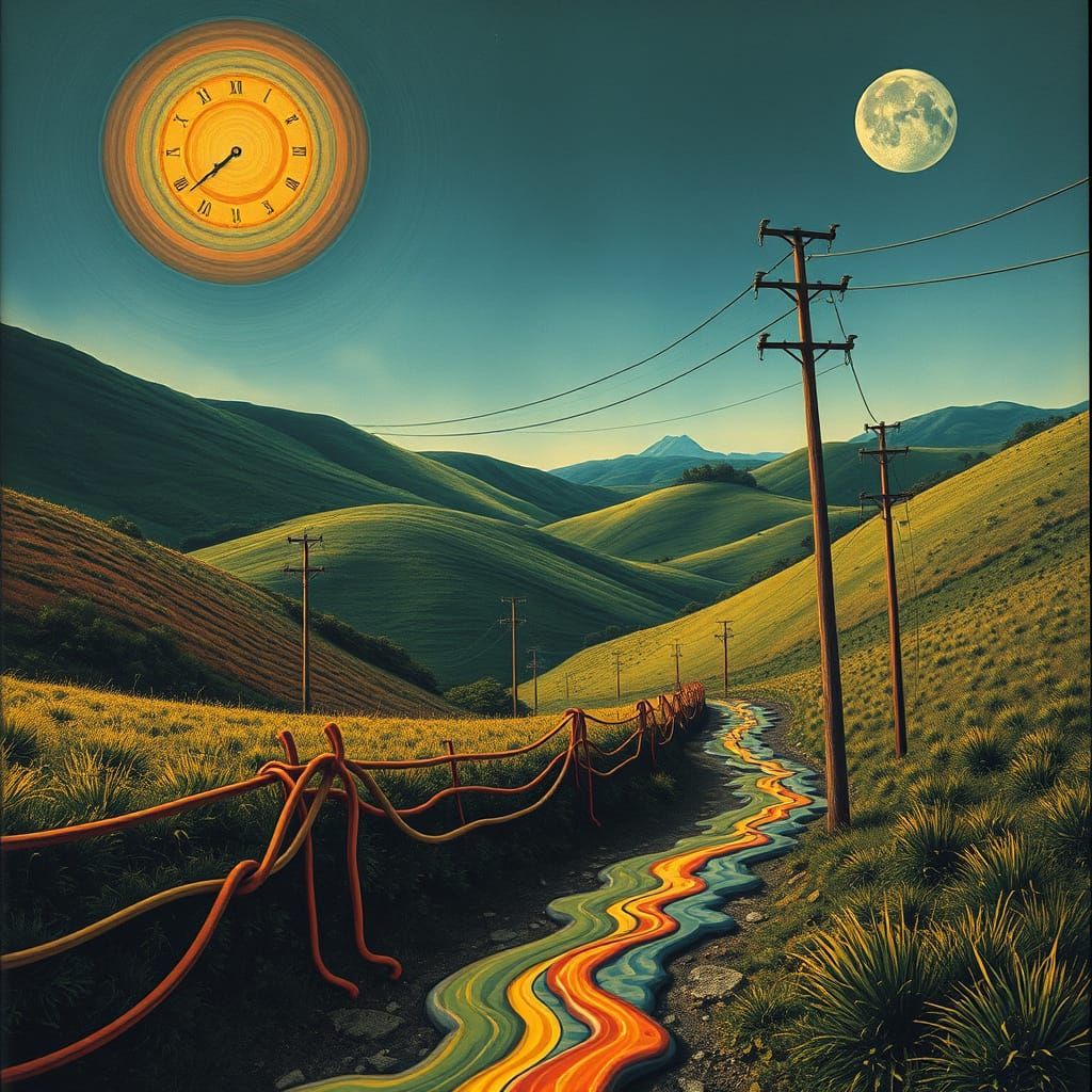 Surrealist Landscape with Melting Electrical Cables in the I...