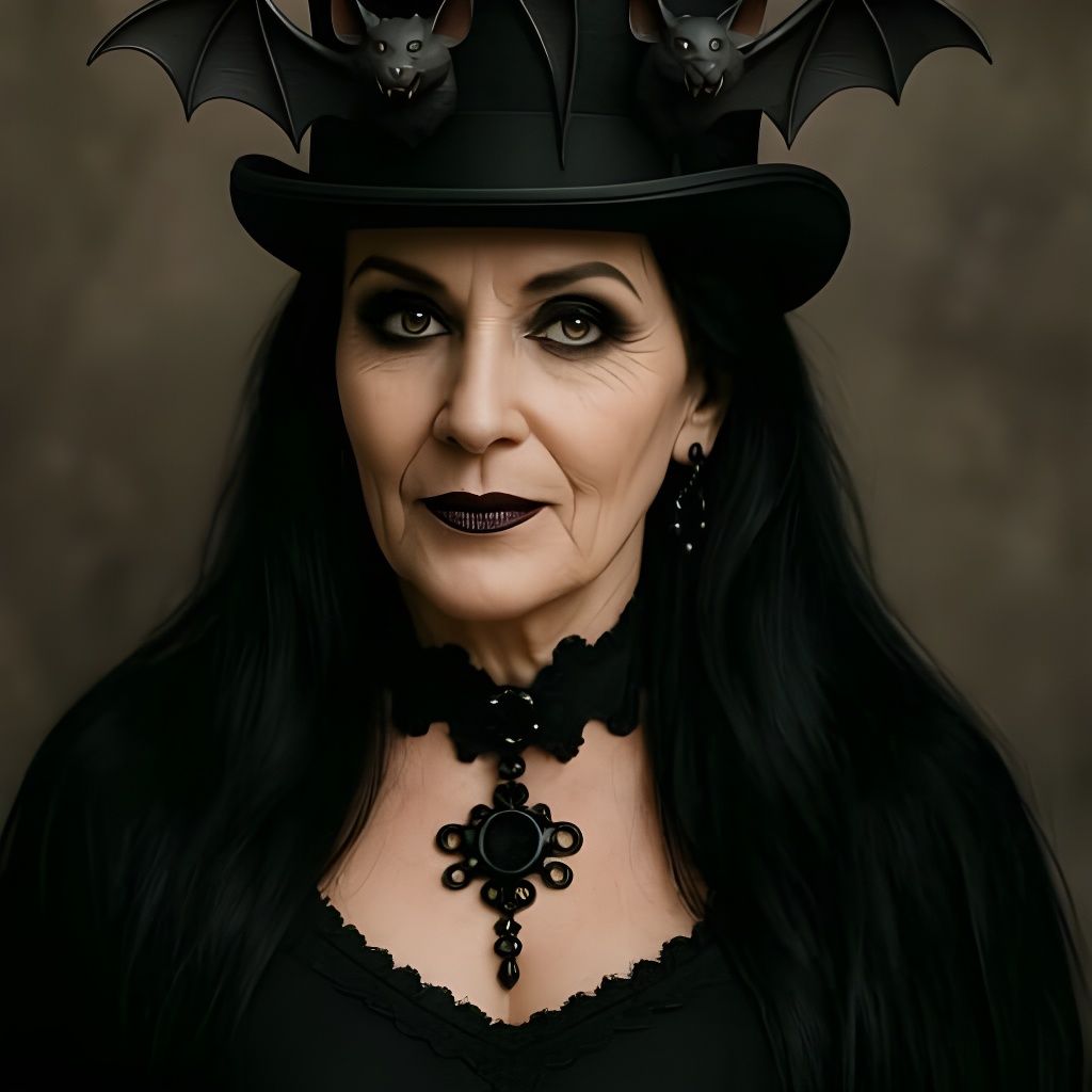 Goth Woman Wears Top Hat of Living Bats