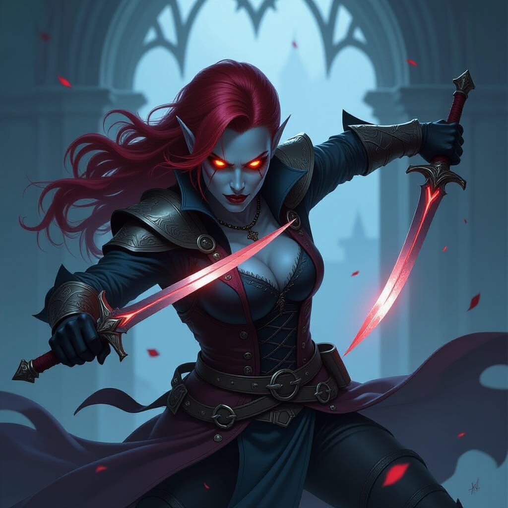 Dunmer Vampire Hunts Evil Foes in Dark Fantasy Art