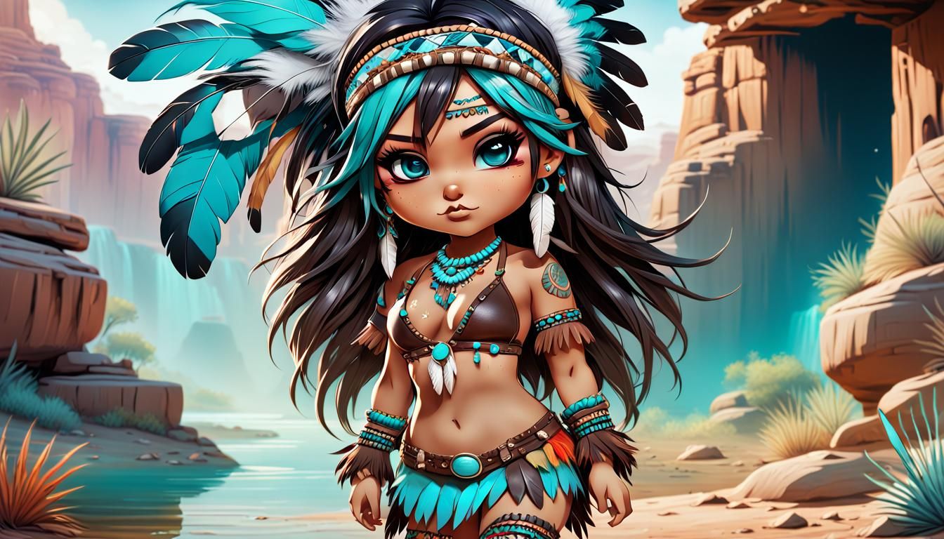 Vibrant Chibi Indian Woman in Comic Style