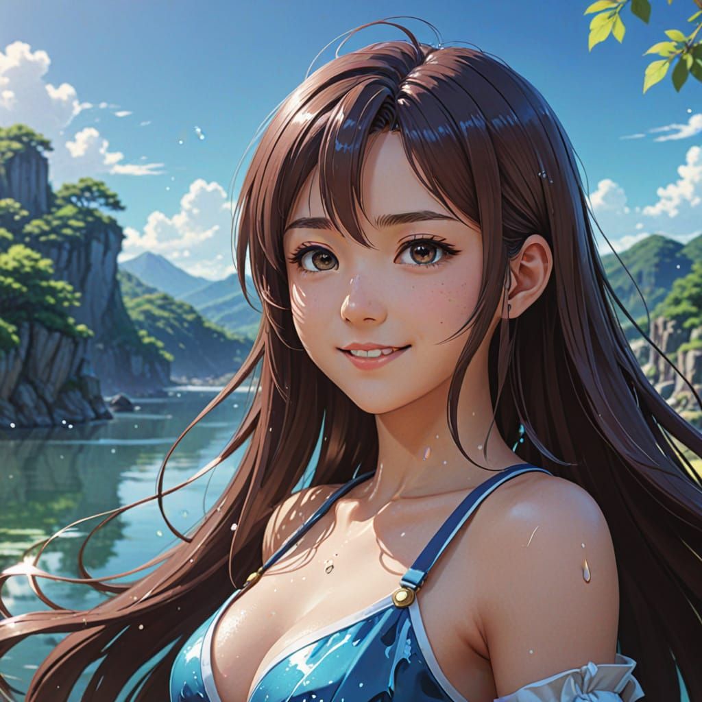 Breathtaking Water Goddess with Shimmering Hair