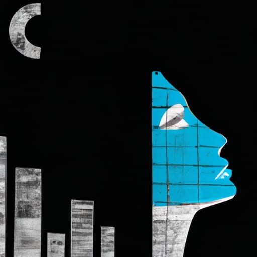 Silhouette Cityscape Gazing at Moon, Chalk Art