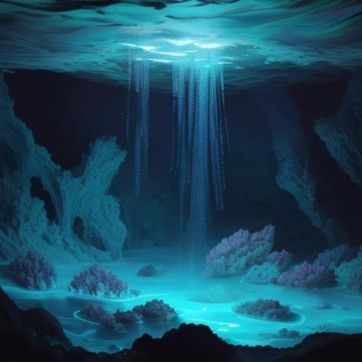 Bioluminescent Axolotl in Underwater Cave