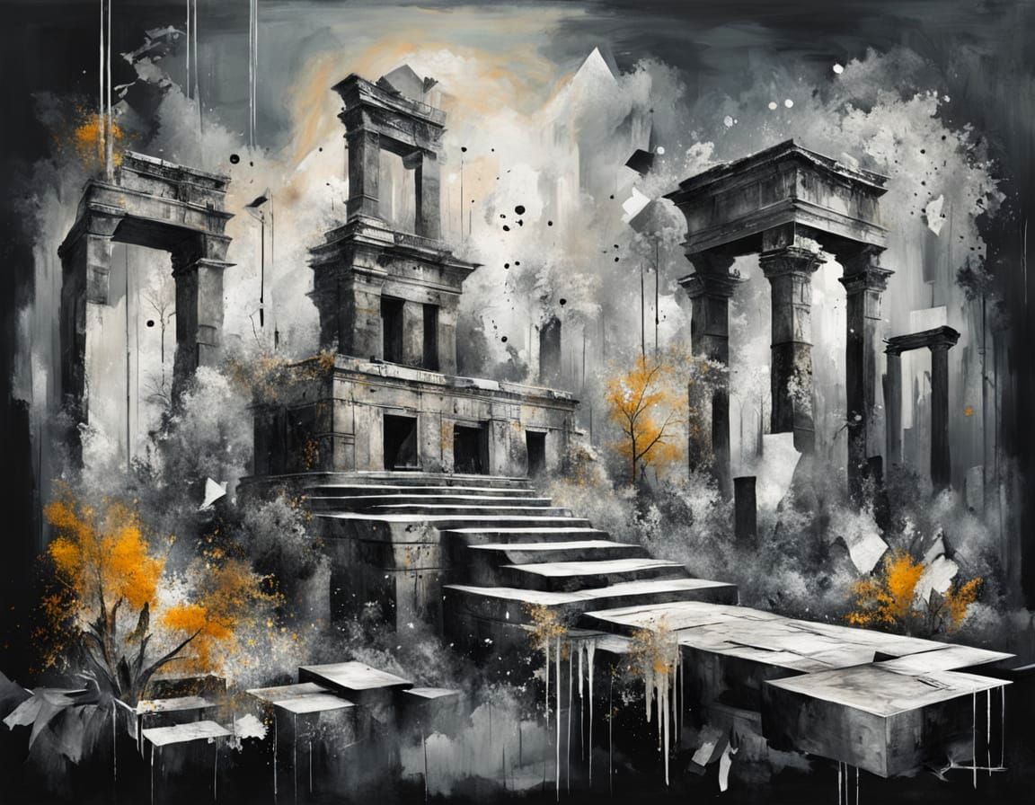 Surrealist Ruins in Forest Digital Art