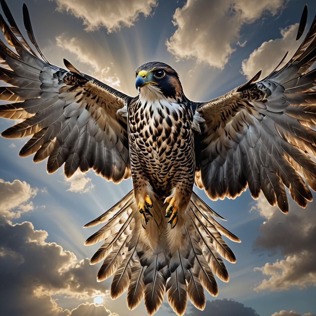 Falcon in Baroque Wildlife Art with Opalescent Feathers
