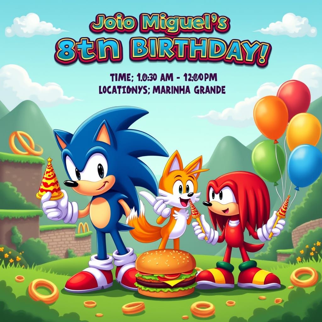 Sonic the Hedgehog Birthday Party Invitation in Vibrant Gree...