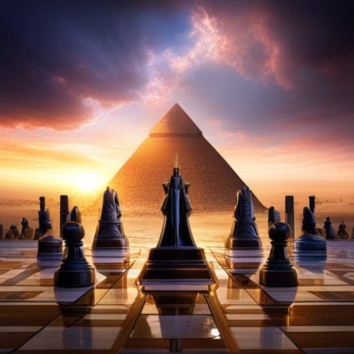 Egyptian Pharaoh Chess Game with Pyramids, 3D Render
