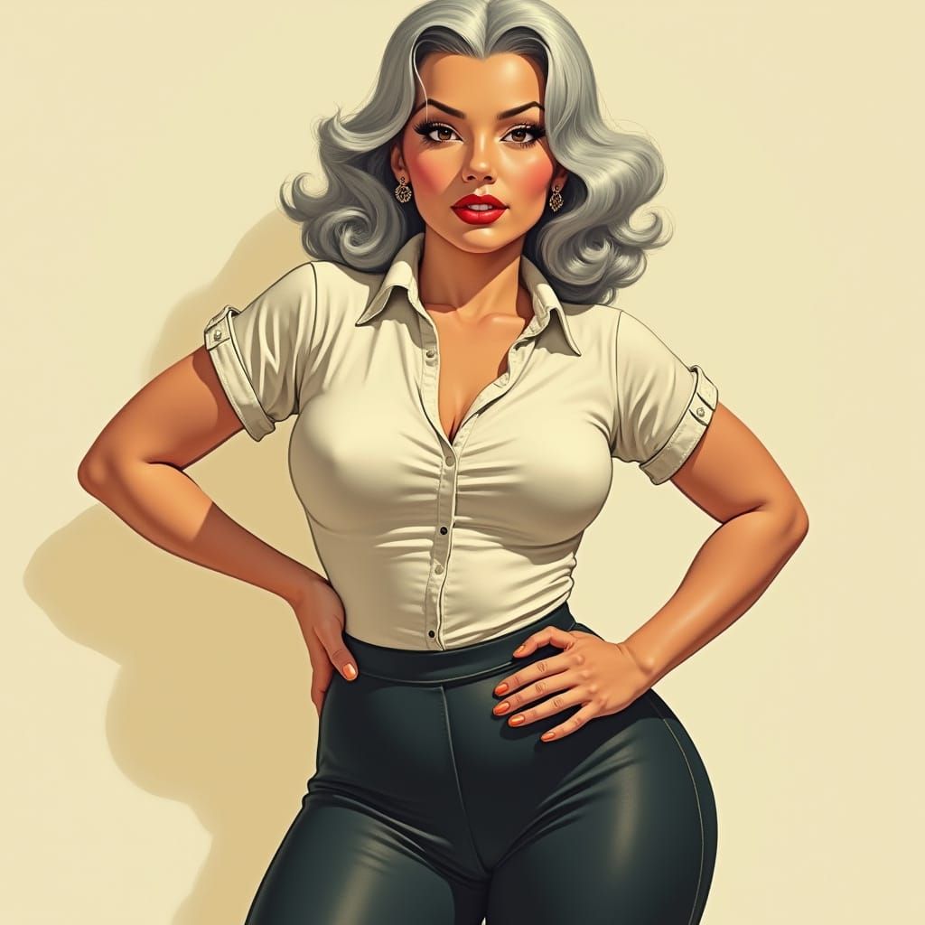 Glamorous Woman in Pin-Up Style with Art Nouveau Influence