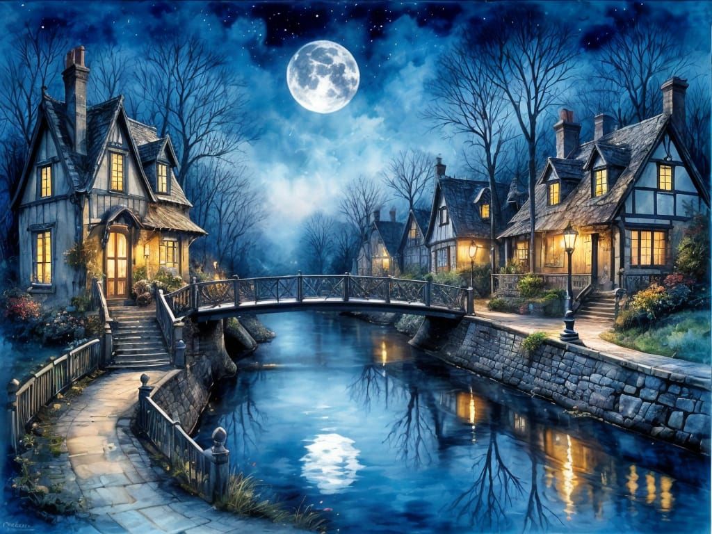 Dreamy Watercolor Bridge in Enchanting Swanland Village