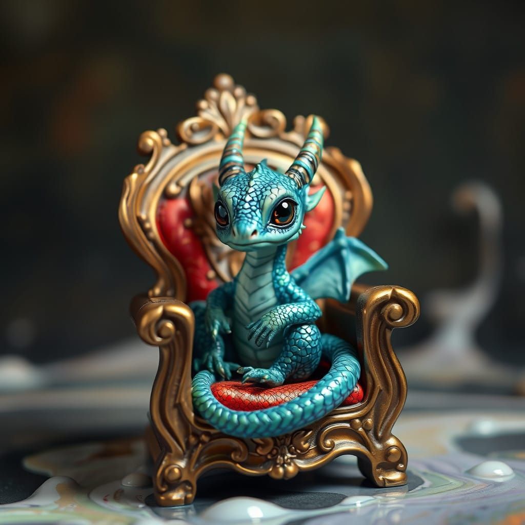 Surrealist Baby Dragon Melts Reality in Oil on Canvas Style