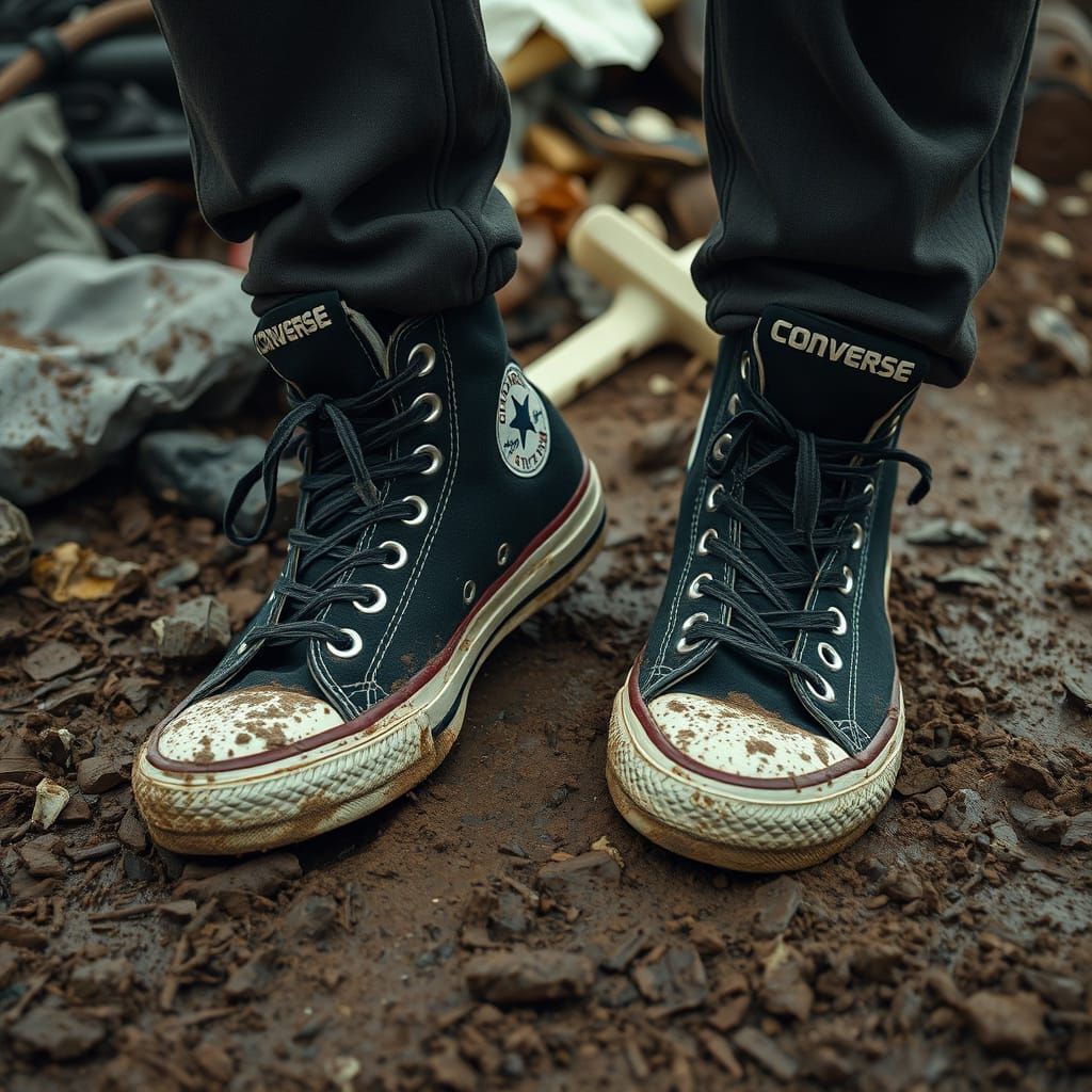 Worn Converse Sneakers in Gritty Black and White