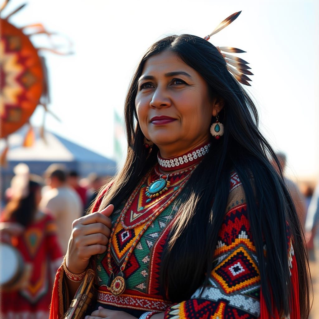 Confident Osage Woman in Traditional Regalia