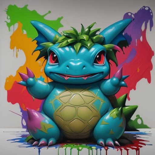 Colorful Venusaur Graffiti Art in Street Style