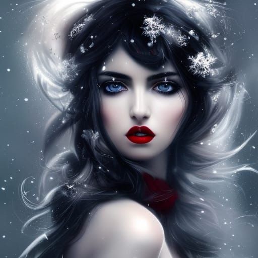 Gothic Snow Beauty Portrait in Digital Art Style