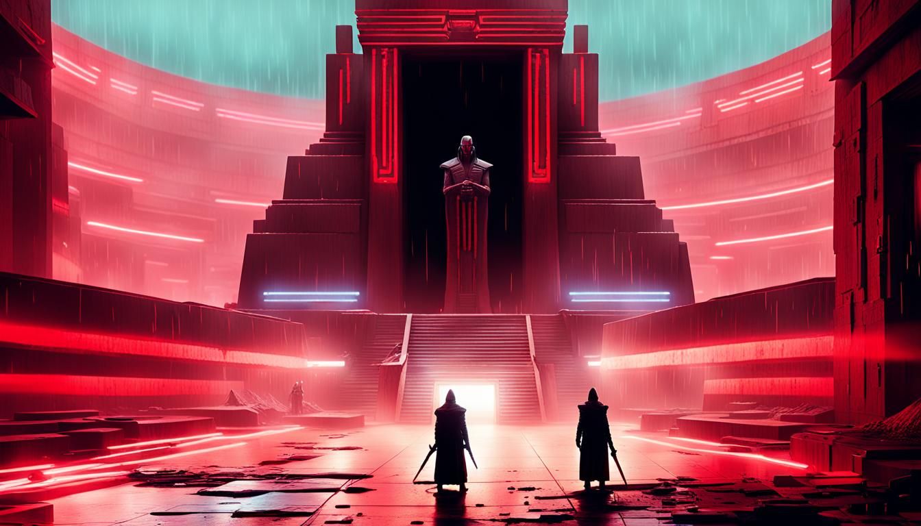Sith Lords Duel in Cyberpunk Temple