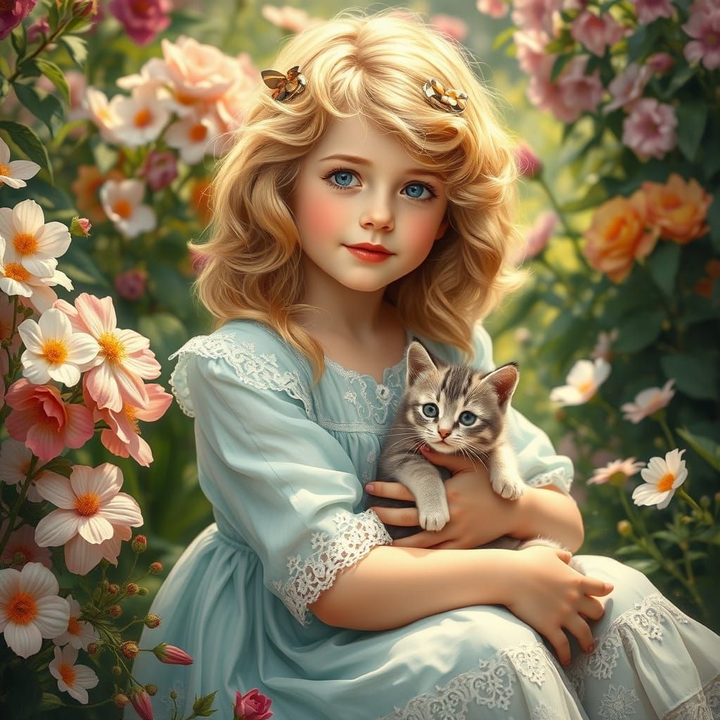 Blonde Girl in Whimsical Garden Setting