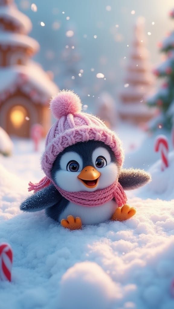 Whimsical Winter Wonderland with Sliding Penguin