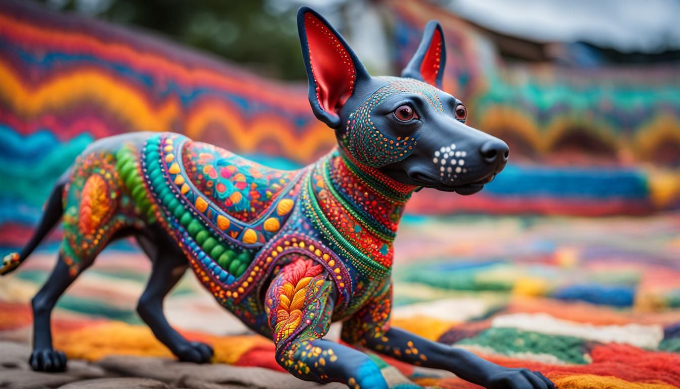 Colorful Mexican Alebrije Xoloitzcuintle Dog