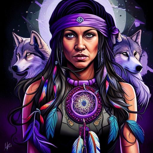 Dream Catcher with Native American Woman in Graffiti Art