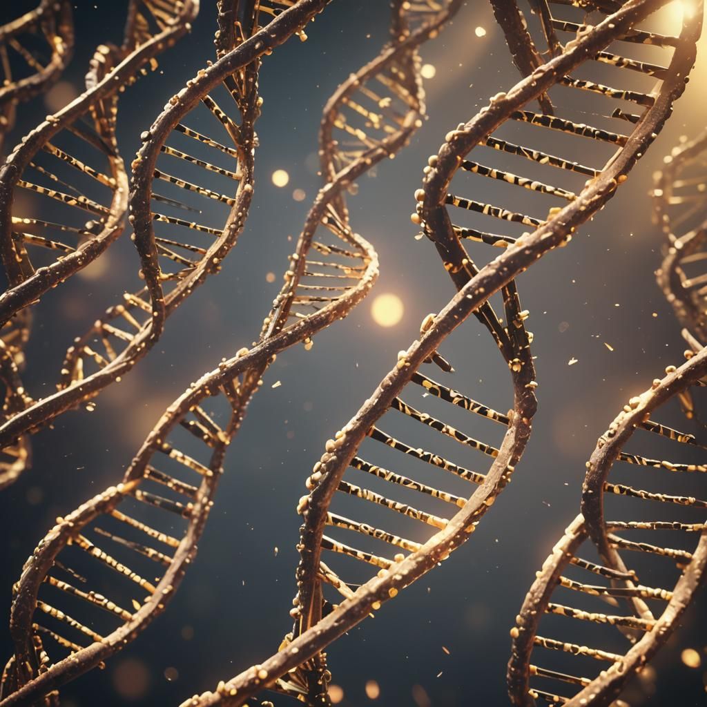 Glowing DNA Helix of Ethical Questions: Cinematic Close-Up
