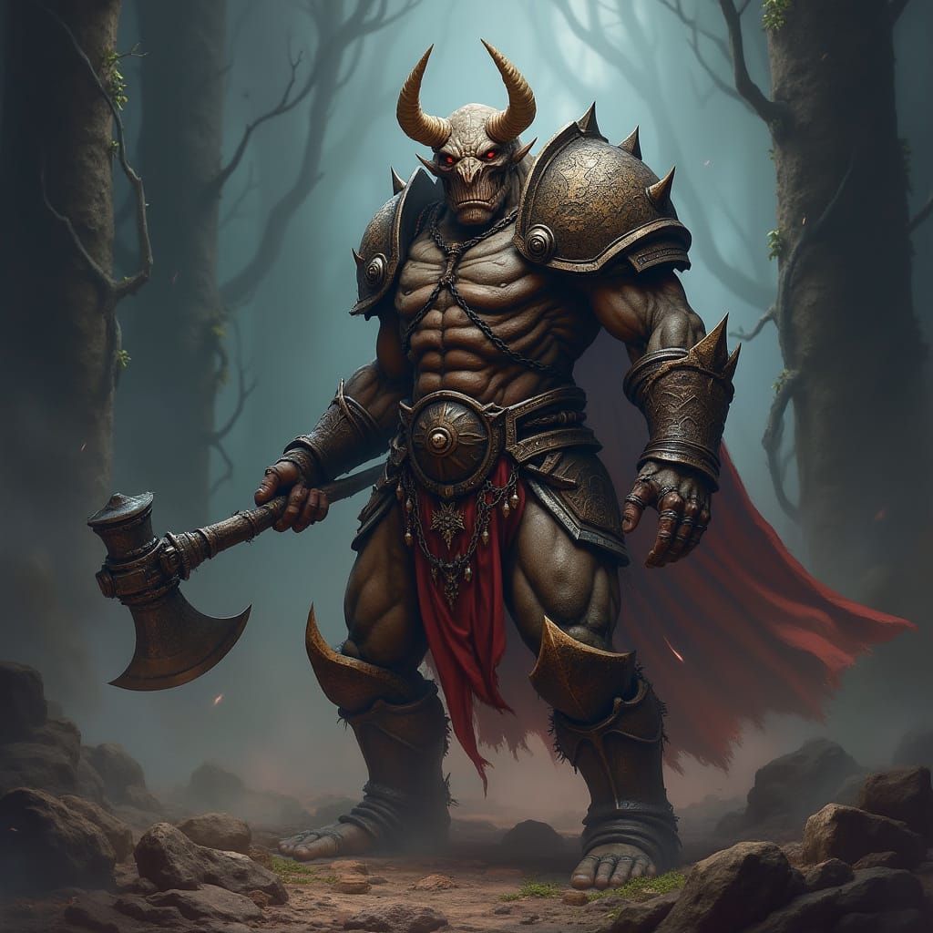 Orc Warrior in Bone Armor Unleashes Fury with Mace and Hand ...