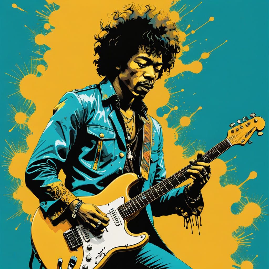 Jimi Hendrix in Bold Pop-Art Style