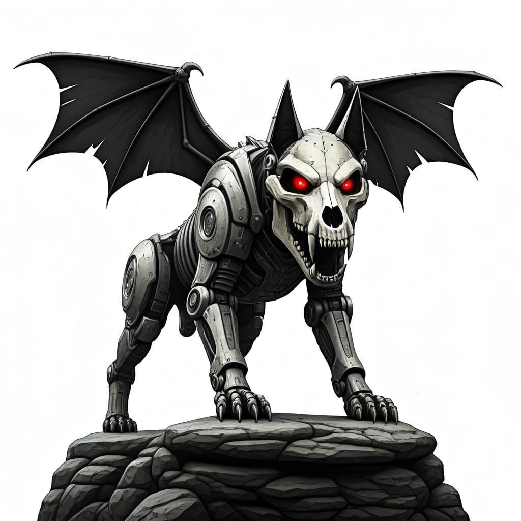 Cyborg Doomface Dog in Moebius-Inspired Sketch