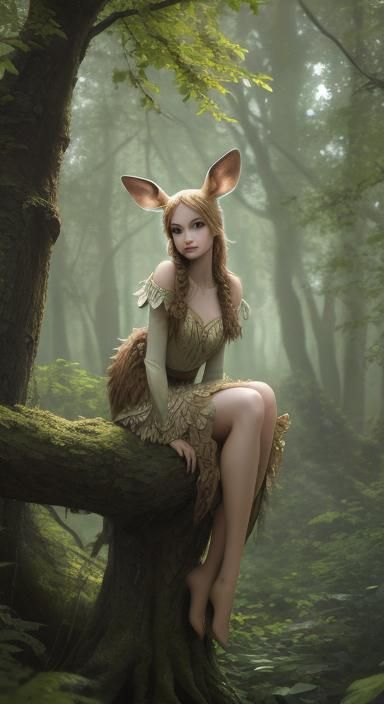 Fawn Girl in Magic Forest