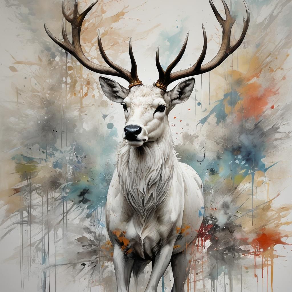 White Stag Mixed Media Art Masterpiece