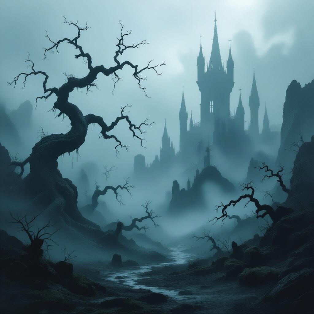 Eerie Dark Landscape Inspired by Giger and Beksiński