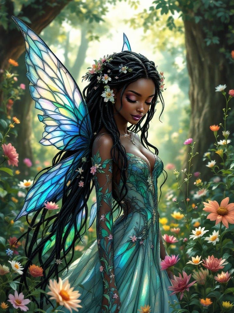 Ebony Fairy in Whimsical Garden