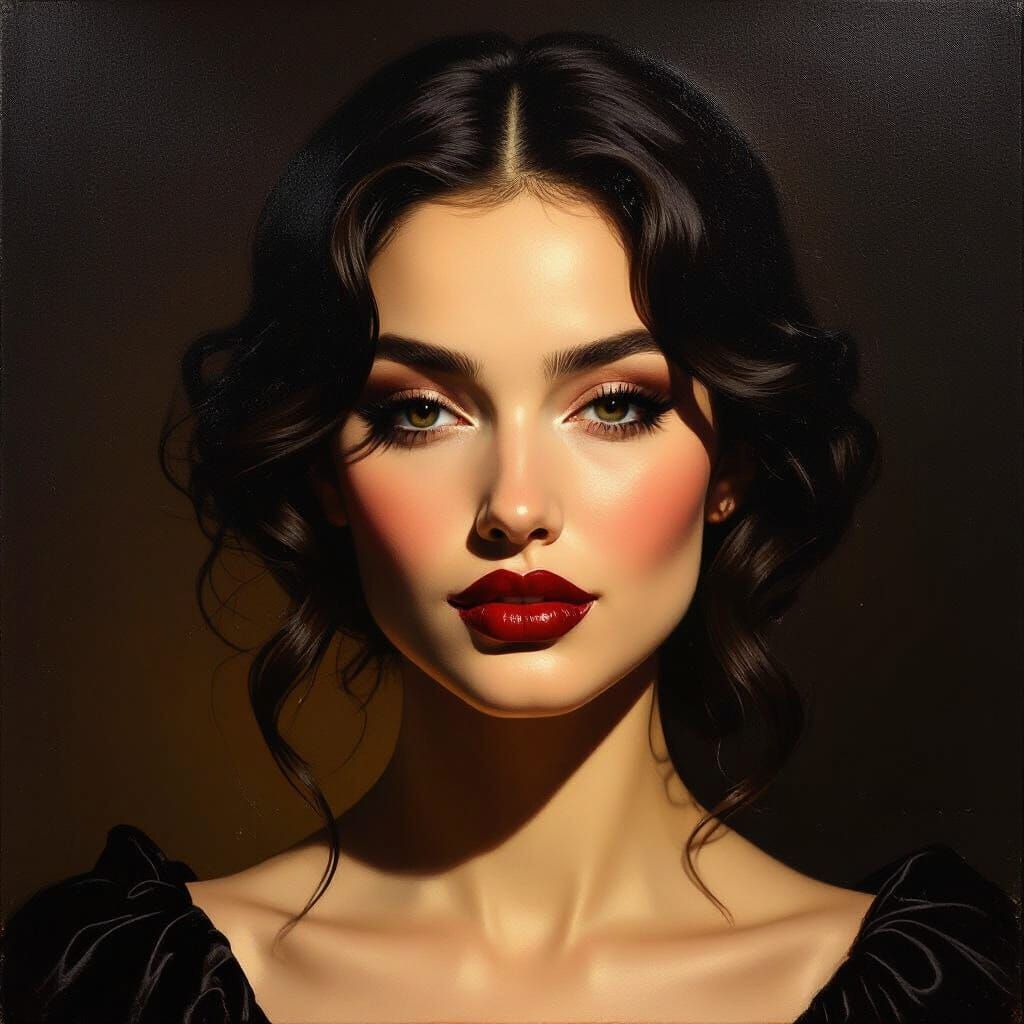 Woman With Dark Lips in Dramatic Spotlight