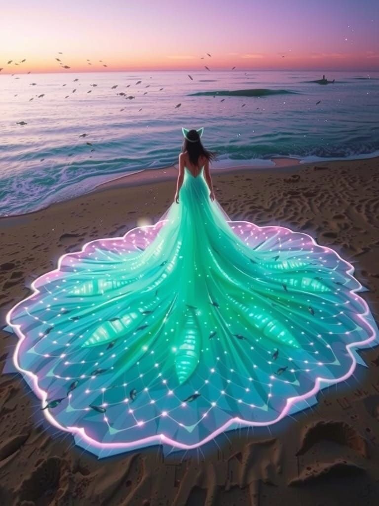 Enchanted Cat Mermaid Emerges from Oceanic Whimsy