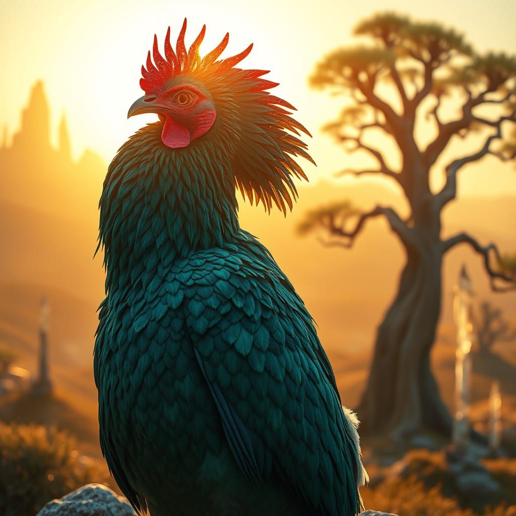 Mediterranean Cyclops Chicken Hybrid with Emerald Feathers