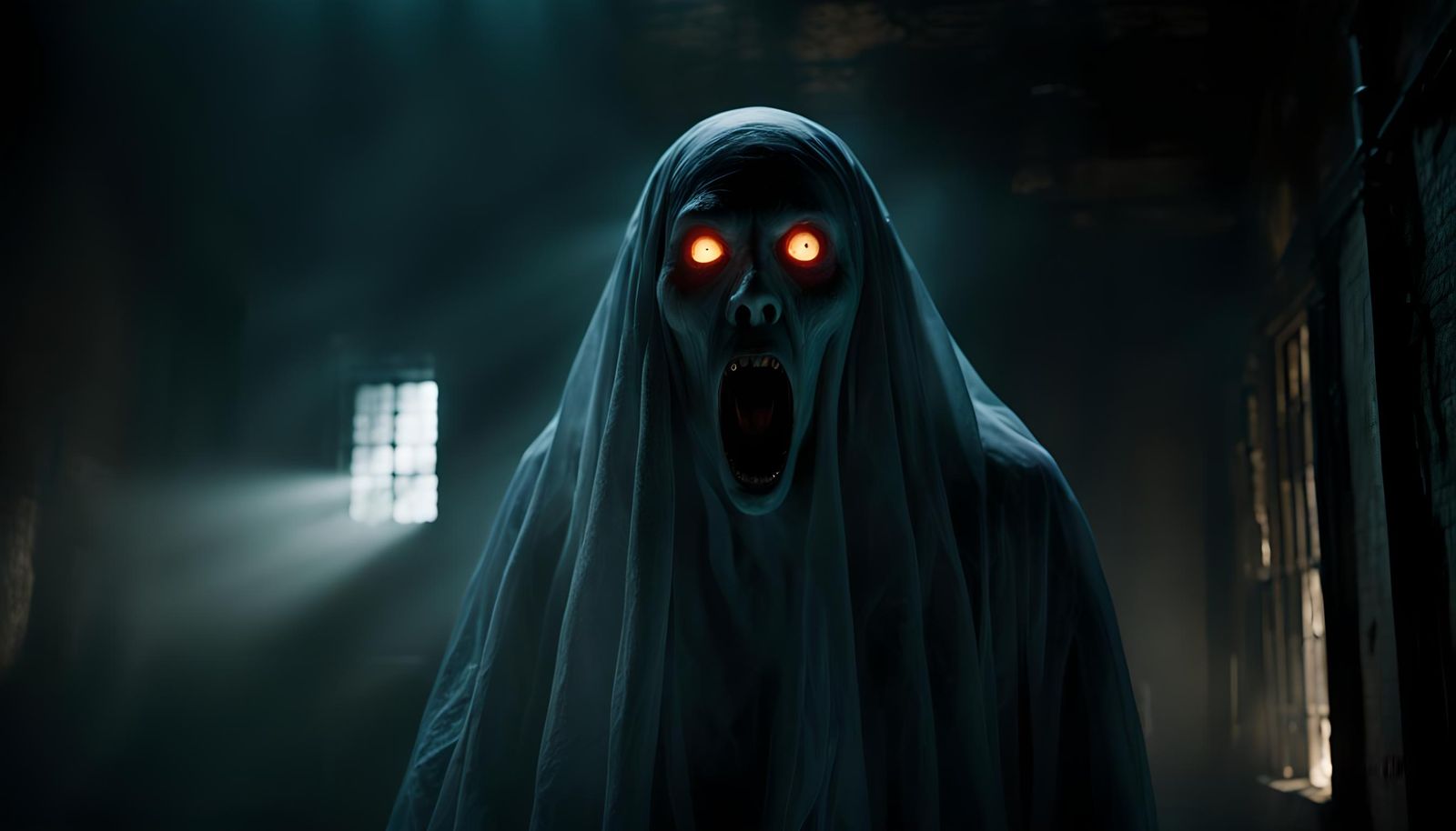 Glowing Howling Ghost in Horror Movie Scene